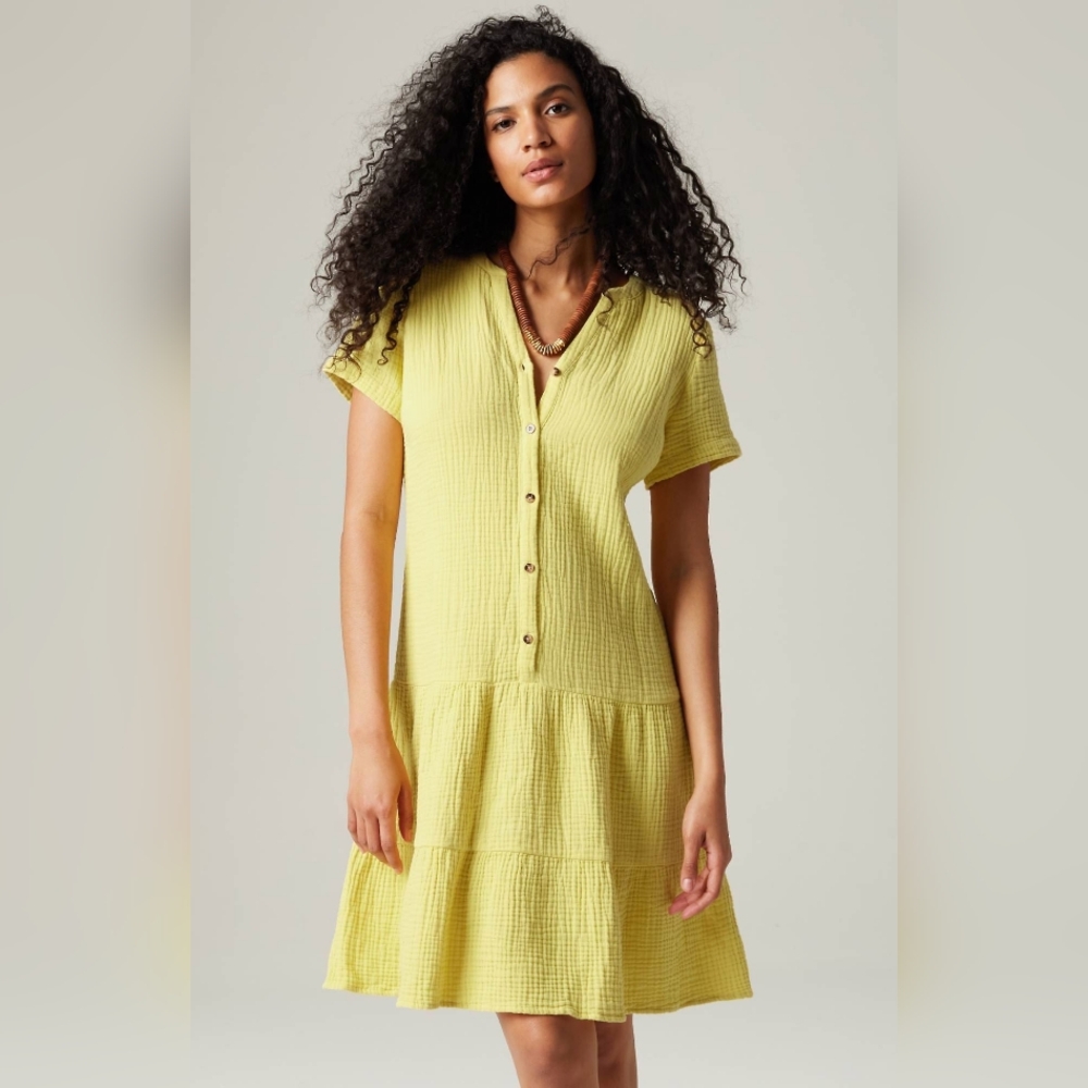 NWT J. Jill Cotton-Gauze Tiered Dress In Pomelo Sz Small